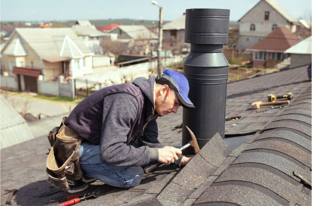 A Strive Roofing & Construction residential roof installation in The Woodlands, TX, showcasing expert work and precision fitting for long-lasting protection. Residential Roofing near me.